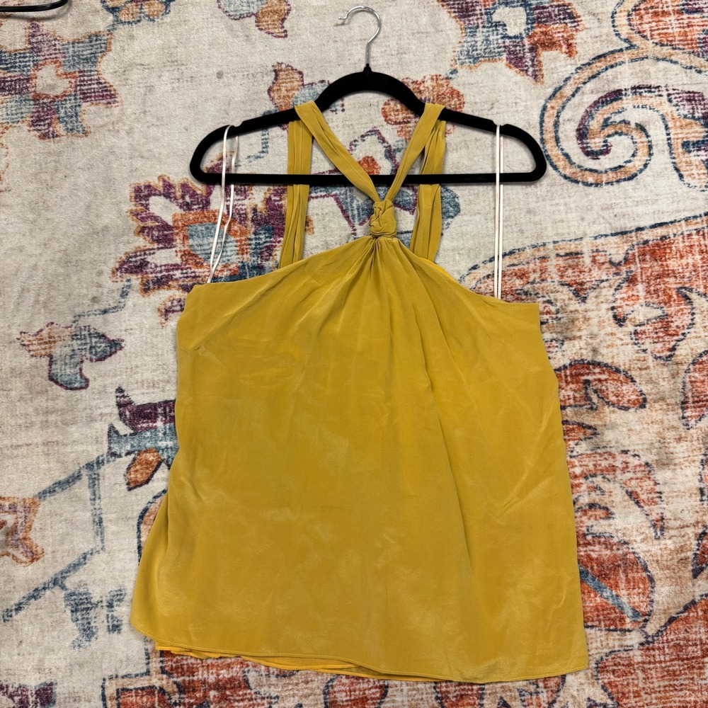 Trina Turk Women's Yellow Silk Halter Neck Tie Back Tank Top Size‎ L